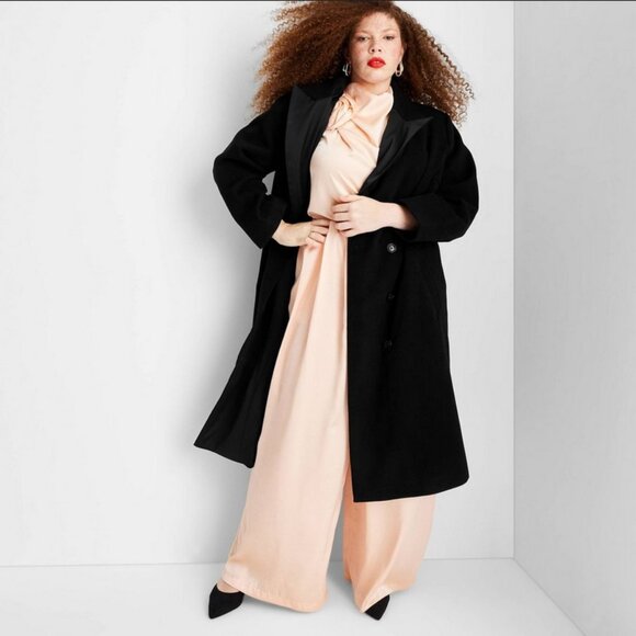 Women's Notched Lapel Double-Breasted Coat - Future Collective Black XXL - Picture 7 of 10